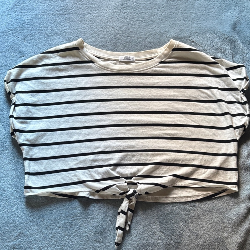 Ardene Navy Striped Tie-Front Crop Top